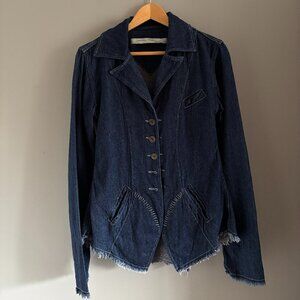Dark Faded + Frayed Denim Linen Blazer